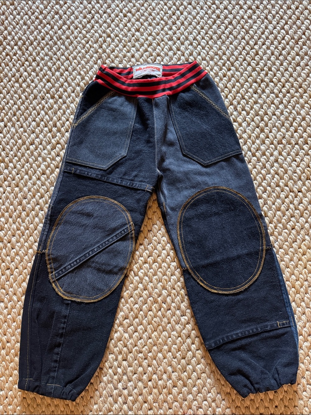 Authentic WILDROOTZ Black Patch Knee Denim with Stripe Waistband Size 6/8 Youth